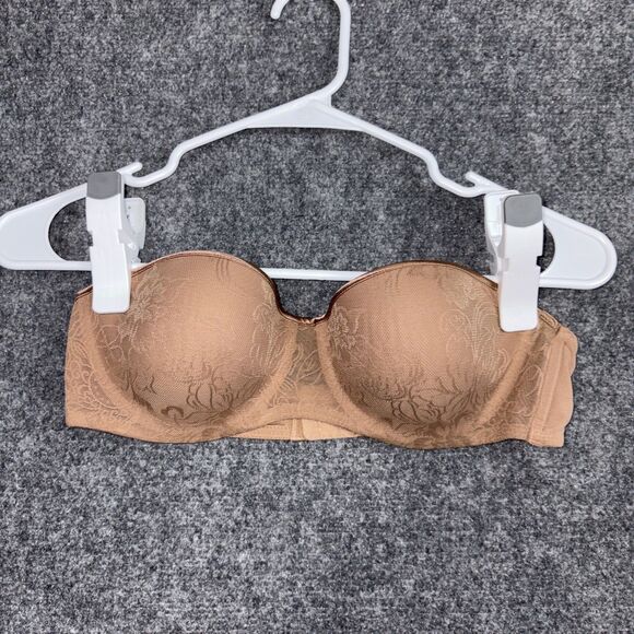Natori Embrace Contour  Strapless Bra 36B Suntan Brown lace overlay - Picture 1 of 5